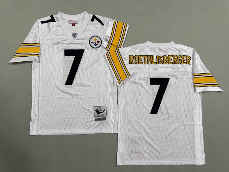 Men 2025 Pittsburgh Steelers 7 Roethlisberger white Throwback Limited NFL Jersey style 004